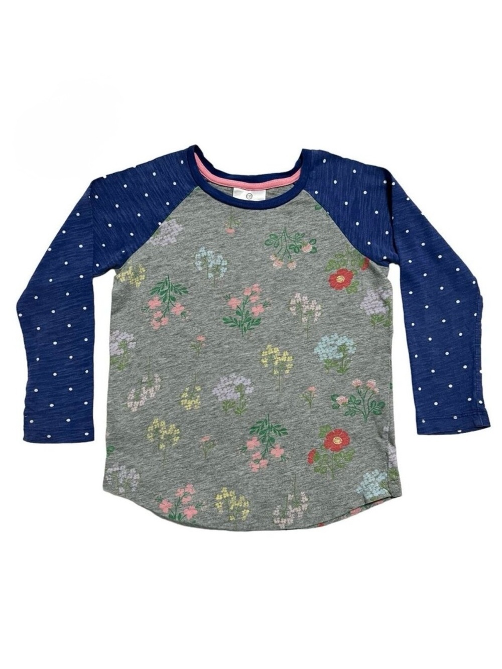 Hanna Andersson Sz 110 (5Y) Floral Polkadot Raglan Shirt